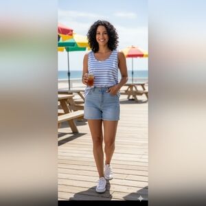 Coral Bay Blue And White  Striped Women's Top Size Large (EUC)